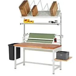 Rau Packtischsystem 04 Werkbank-Serie 8000, B 2000 x T 900 x H 840-1040 mm, Buche-Massivholzplatte, bis 1250 kg