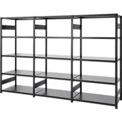 Regalkombination ORDO Business, 1 Grundregal + 2 Anbauregale, 15 Böden, modular, Fachlast 140 kg, Feldlast 1200 kg, B 2330 x T 635 x H 2000 mm, tiefschwarz