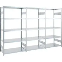 Regalkombination ORDO Industry, 1 Grundregal + 2 Anbauregale, 15 Fachböden, modular, Fachlast 140 kg, Feldlast 1000 kg, B 3080 x T 635 x H 2500 mm, verzinkt