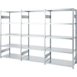 Regalkombination ORDO Industry, 1 Grundregal + 2 Anbauregale, 15 Fachböden, modular, Fachlast 140 kg, Feldlast 1200 kg, B 3080 x T 535 x H 2000 mm, verzinkt