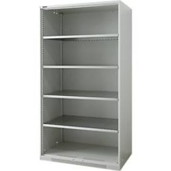 Regalschrank FS, Stahlblech, mit Belüftungslöchern, B 1055 x T 620 x H 1950 mm, 5 OH, Lichtgrau, bis 500 kg