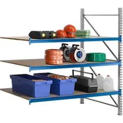 Regalsystem WR 600, Anbaufeld, Traverse blau, mit 3 Ebenen, 2500 x 1500 x 1050 mm