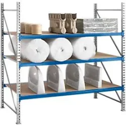 Regalsystem WR 600, Grundfeld, Traverse blau, mit 3 Ebenen, 2500 x 1800 x 1050 mm