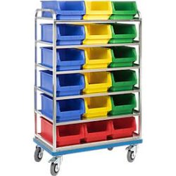 Regalwagen GMÖHLING G®-Rack E 2801, durchbrochen, bis 300 kg, 6 Etagen, für 18 Sichtlagerkästen