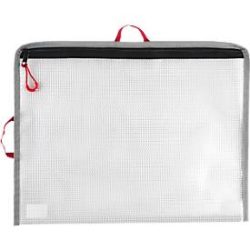 Reissverschlussbeutel FolderSys Bungee-Bag, A4, 0,20 mm, Kordel/Bordierband/Schlaufen, B 355 x H 275 mm, PVC-freie Folie, transparent-rot-grau-schwarz