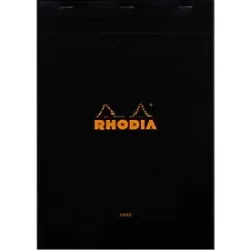 Rhodia Block No.18, 80 Blatt, DIN A4, 80 g/m², Kartoneinband, geheftet, Velinpapier, PEFC®-zertifiziert, liniert, mit Rand, schwarz