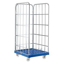 Rollbox, 3-seitig, Kunststoffbodenplatte, 724 x 815 x 1640 mm, dunkelblau (RAL 5010)