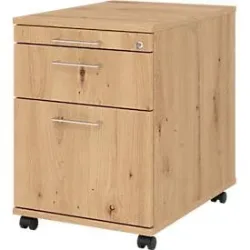 Rollcontainer 126 Breno, 1 Schub, 1 Utensilienauszug & 1 Hängeregistraturschub, abschliessbar, B 428 x T 580 x H 590 mm, Asteiche