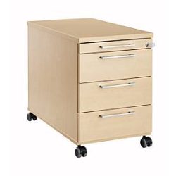 Rollcontainer 1333, 3 Schübe & 1 Utensilienauszug, abschliessbar, eckige Griffe, Holz/Stahl/Kunststoff, B 434 x T 600 x H 613 mm, Ahorn-Dekor