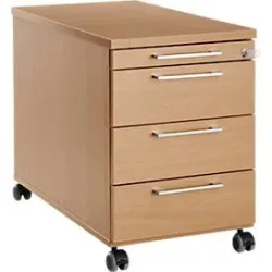 Rollcontainer 1333, 3 Schübe & 1 Utensilienauszug, abschliessbar, eckige Griffe, Holz/Stahl/Kunststoff, B 434 x T 800 x H 613 mm, Buche-Dekor