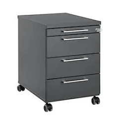 Rollcontainer 1333, 3 Schübe & 1 Utensilienauszug, abschliessbar, eckige Griffe, Holz/Stahl/Kunststoff, B 434 x T 800 x H 613 mm, graphit