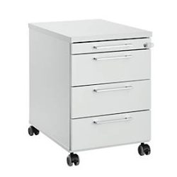 Rollcontainer 1333, 3 Schübe & 1 Utensilienauszug, abschliessbar, eckige Griffe, Holz/Stahl/Kunststoff, B 434 x T 800 x H 613 mm, lichtgrau