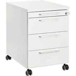 Rollcontainer 1333, 3 Schübe & 1 Utensilienauszug, abschliessbar, eckige Griffe, Holz/Stahl/Kunststoff, B 434 x T 800 x H 613 mm, weiss