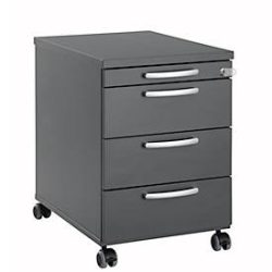 Rollcontainer 1333, 3 Schübe & 1 Utensilienauszug, abschliessbar, runde Griffe, Holz/Stahl/Kunststoff, B 434 x T 600 x H 613 mm, graphit