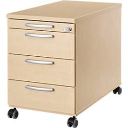 Rollcontainer 1333, 3 Schübe & 1 Utensilienauszug, abschliessbar, runde Griffe, Holz/Stahl/Kunststoff, B 434 x T 800 x H 613 mm, Ahorn-Dekor