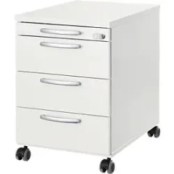 Rollcontainer 1333, 3 Schübe & 1 Utensilienauszug, abschliessbar, runde Griffe, Holz/Stahl/Kunststoff, B 434 x T 800 x H 613 mm, weiss