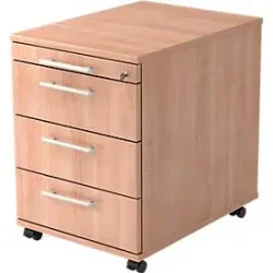 Hammerbacher Rollcontainer Kunststoff, Melaminharzbeschichtete Spanplatte AC30/N Nussbaum 428 x 580 x 590 mm