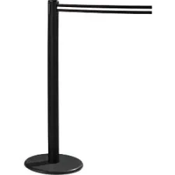 RS-GUIDESYSTEMS® Gurtpfosten GLA 28, inkl. Bodenteller Ø 330 mm & Gurtkassette 2,3 m Auszug, 1 Stück, Gurt schwarz/weiss