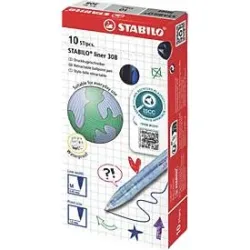 STABILO® Druck-Kugelschreiber liner 308, Medium-Spitze mit Strichstärke 0,45 mm, Schreibfarbe rot, Schaftfarbe rot, 10 Stück