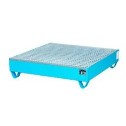 Stahl-Auffangwanne mit Gitterrost, 1200 x 1200 mm, blau RAL 5012