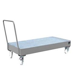 Bauer® Auffangwanne aus Stahl, verfahrbar, 3x 200 l stehend, Auffangvolumen 202 l, mausgrau