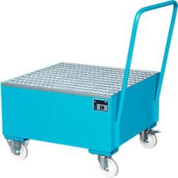 Bauer® Auffangwanne aus Stahl, verfahrbar, 1x 200 l stehend, Auffangvolumen 203 l, lichtblau