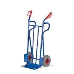 Stahlrohr-Sackkarre, bis 250 kg, Vollgummibereifung, Sicherheitsgriffe, H 1250 x B 600 x T 450 mm, enzianblau RAL 5012
