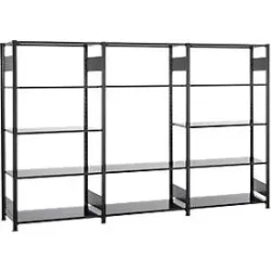 Steckregal Set Schulte Lagertechnik MULTIplus 150, 1 x Grundregal & 2 x Anbauregal, 14 höhenverstellbare Fachböden, B 3000 x T 500 x H 2000 mm, Stahl, schwarz