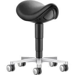 Sattelhocker bimos 9473L, mit Rollen, 3D-Sitzmechanik, höhenverstellbar, bis 120 kg, Stahl & Kunstleder, desinfektionsmittelbeständig, schwarz