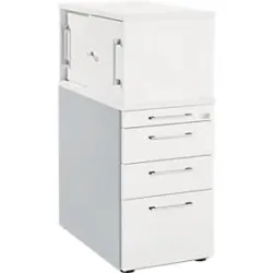Schäfer Shop Genius Beistellcontainer mit Aufsatzschrank inkl. Schiebetür, Container & Schiebetür abschliessbar, mit Griff eckig, weiss