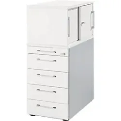 Schäfer Shop Genius Beistellcontainer mit Aufsatzschrank inkl. Schiebetür, Container & Schiebetür abschliessbar, mit Griff eckig, weiss