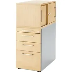 Schäfer Shop Genius Beistellcontainer mit Aufsatzschrank inkl. Schiebetür, Container & Schiebetür abschliessbar, mit Griff eckig, ahorn