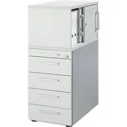 Schäfer Shop Genius Beistellcontainer mit Aufsatzschrank inkl. Schiebetür, Container & Schiebetür abschliessbar, mit Griff eckig, lichtgrau
