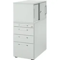 Schäfer Shop Genius Beistellcontainer mit Aufsatzschrank inkl. Schiebetür, Container & Schiebetür abschliessbar, mit Griff eckig, lichtgrau