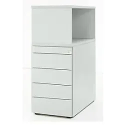 Schäfer Shop Genius Beistellcontainer mit Aufsatzregal, abschliessbar, grifflos, lichtgrau