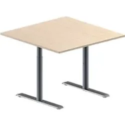 Schäfer Shop Genius Besprechungstisch MODENA FLEX, Quadrat, T-Fuss Rundrohr, B 1000 x T 1000 x H 650-850 mm, Ahorn/weissaluminium RAL 9006