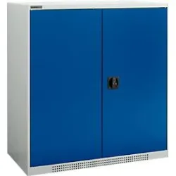 Schäfer Shop Genius Flügeltürenschrank FS, Stahl, mit Belüftungslöchern, B 1055 x T 520 x H 1105 mm, 3 OH, Lichtgrau/Enzianblau, bis 300 kg