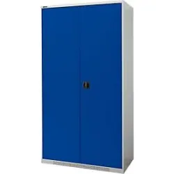 Schäfer Shop Genius Flügeltürenschrank FS, Stahl, mit Belüftungslöchern, B 1055 x T 520 x H 1950 mm, 5 OH, Lichtgrau/Enzianblau, bis 500 kg
