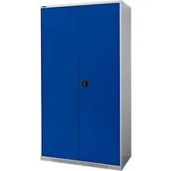 Schäfer Shop Genius Flügeltürenschrank FS, Stahl, mit Belüftungslöchern, B 1055 x T 520 x H 1950 mm, 5 OH, Weissalu/Enzianblau, bis 500 kg