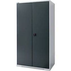 Schäfer Shop Genius Flügeltürenschrank FS, Stahl, mit Belüftungslöchern, B 1055 x T 620 x H 1950 mm, 5 OH, Weissalu/Anthrazitgrau, bis 500 kg