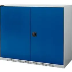 Schäfer Shop Genius Flügeltürenschrank FS, Stahl, mit Belüftungslöchern, B 1343 x T 520 x H 1105 mm, 3 OH, Weissalu/Enzianblau, bis 450 kg