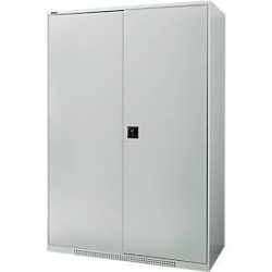 Schäfer Shop Genius Flügeltürenschrank FS, Stahl, mit Belüftungslöchern, B 1343 x T 620 x H 1950 mm, 5 OH, Lichtgrau/Lichtgrau, bis 750 kg