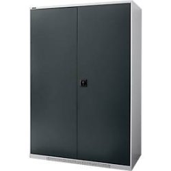 Schäfer Shop Genius Flügeltürenschrank FS, Stahl, mit Belüftungslöchern, B 1343 x T 620 x H 1950 mm, 5 OH, Weissalu/Anthrazitgrau, bis 750 kg