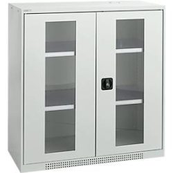 Schäfer Shop Genius Flügeltürenschrank FS, Stahl, Sichtfenster, Lüftungslöcher, B 1055 x T 520 x H 1105 mm, 3 OH, Lichtgrau/Lichtgrau, bis 300 kg