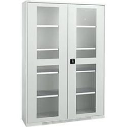 Schäfer Shop Genius Flügeltürenschrank FS, Stahl, Sichtfenster, Lüftungslöcher, B 1343 x T 520 x H 1950 mm, 5 OH, Lichtgrau/Lichtgrau, bis 750 kg