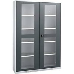 Schäfer Shop Genius Flügeltürenschrank FS, Stahl, Sichtfenster, Lüftungslöcher, B 1343 x T 520 x H 1950 mm, 5 OH, Weissalu/Anthrazitgrau, bis 750 kg