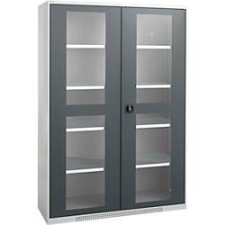 Schäfer Shop Genius Flügeltürenschrank FS, Stahl, Sichtfenster, Lüftungslöcher, B 1343 x T 620 x H 1950 mm, 5 OH, Weissalu/Anthrazitgrau, bis 750 kg