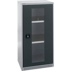 Schäfer Shop Genius Flügeltürenschrank FS, Stahl, Sichtfenster, Lüftungslöcher, B 545 x T 520 x H 1105 mm, 3 OH, Weissalu/Anthrazitgrau, bis 150 kg
