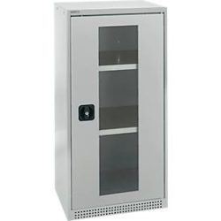 Schäfer Shop Genius Flügeltürenschrank FS, Stahl, Sichtfenster, Lüftungslöcher, B 545 x T 520 x H 1105 mm, 3 OH, Lichtgrau/Lichtgrau, bis 150 kg