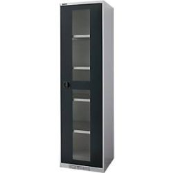 Schäfer Shop Genius Flügeltürenschrank FS, Stahl, Sichtfenster, Lüftungslöcher, B 545 x T 620 x H 1950 mm, 5 OH, Weissalu/Anthrazitgrau, bis 250 kg